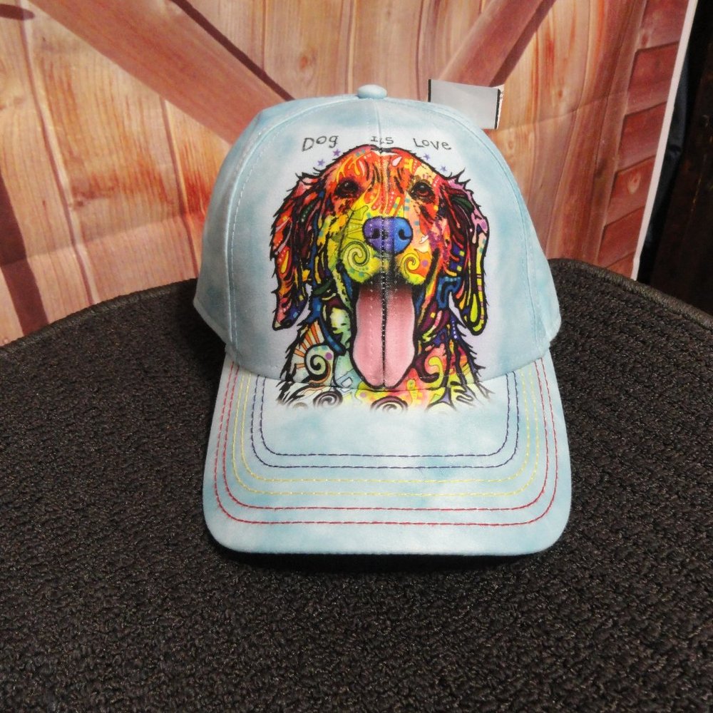 Dog is love Colorful Dog ball cap~EUC~tie dye blue, hook & loop back~Dog…
